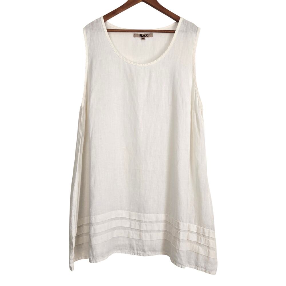 Flax Luxury 100% Linen White Sleeveless Pintuck Tunic Lagenlook Dress Size 2XL